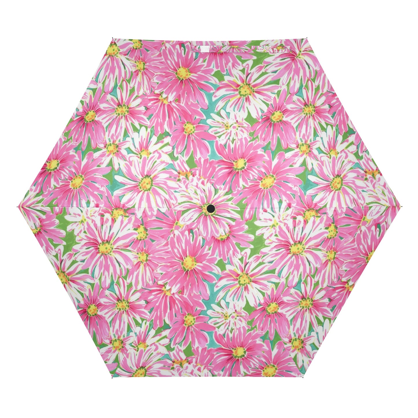 Springs Whisper: Watercolor Pink Daisies Dancing on a Lush Green Stage Umbrella Lightweight Auto Open & Close
