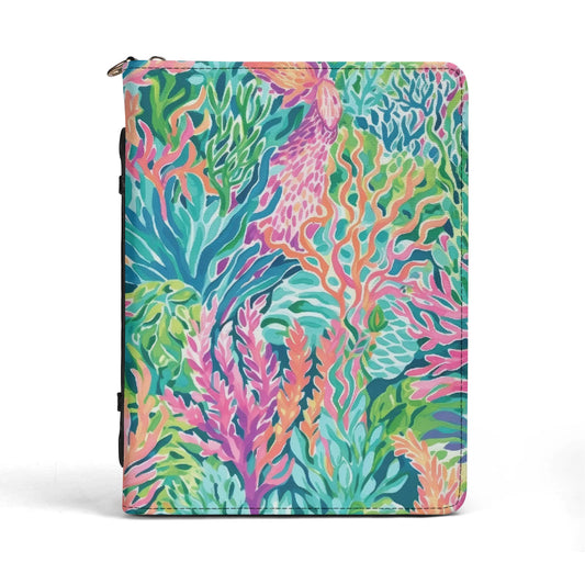 Submerged Spectrum: Vibrant Watercolor Depiction of Underwater Coral Print PU Leather Book or Bible Cover With Pocket