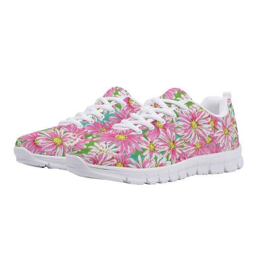 Springs Whisper: Watercolor Pink Daisies Dancing on a Lush Green Stage Womens EVA Mesh Running Shoes US5-US12