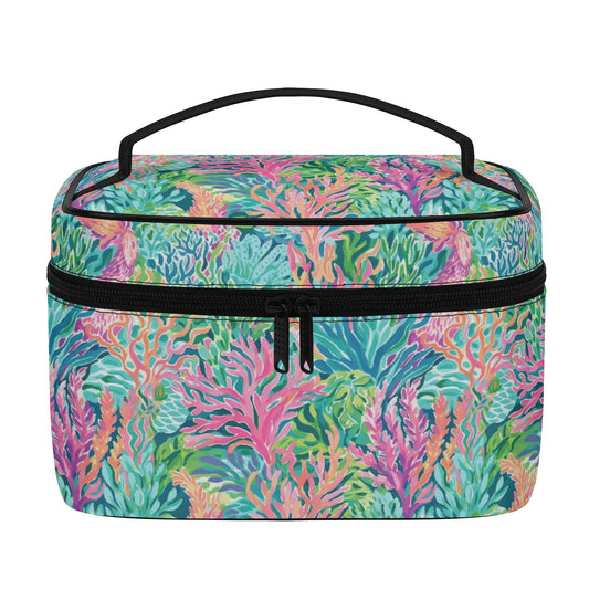 Submerged Spectrum: Vibrant Watercolor Depiction of Underwater Coral Cosmetic or Toiletry Bag Faux Leather (PU)