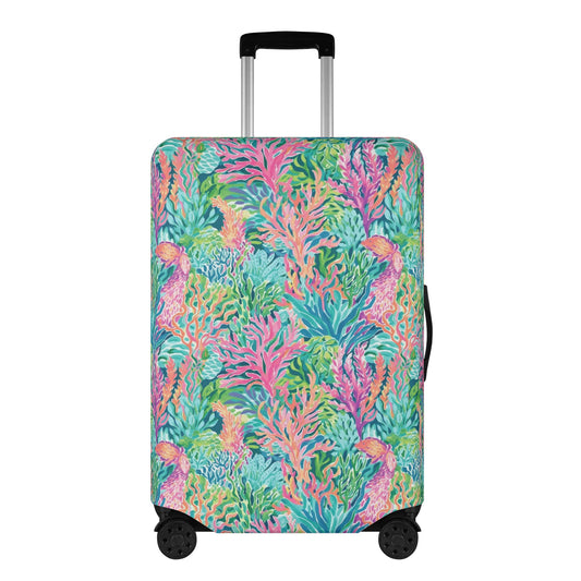 Submerged Spectrum: Vibrant Watercolor Depiction of Underwater Coral Luggage Protector and Cover 4 Sizes