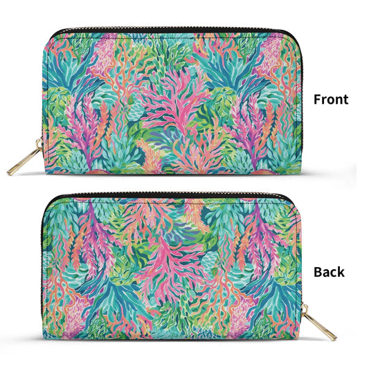 Submerged Spectrum: Vibrant Watercolor Depiction of Underwater Coral - Leather Wallet (PU)