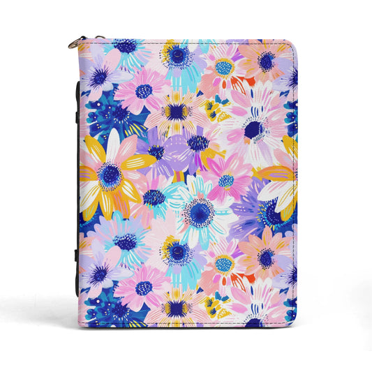 Watercolor Wonderland: Large Colorful Daisies Blooming with Radiance PU Leather Book or Bible Cover With Pocket