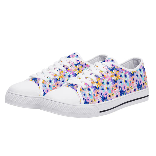 Watercolor Wonderland: Large Colorful Daisies Blooming with Radiance Womens Low Top Canvas Sneakers US5.5 - US12