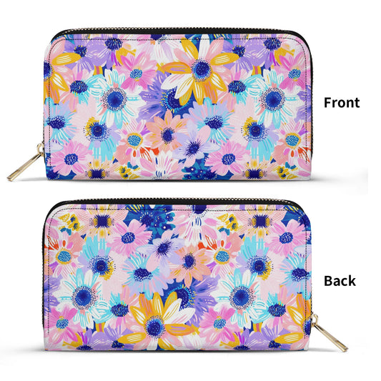 Watercolor Wonderland: Large Colorful Daisies Blooming with Radiance - Leather Wallet (PU)