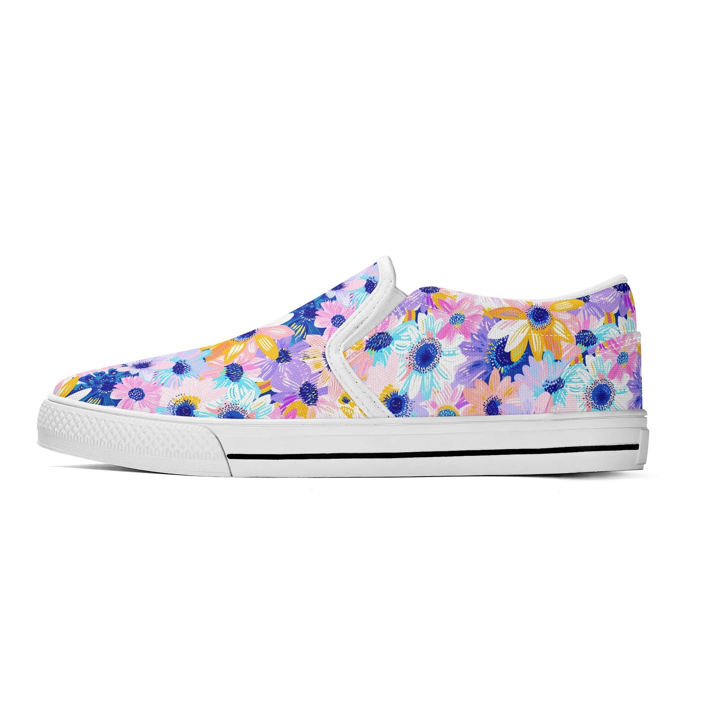 Watercolor Wonderland: Large Colorful Daisies Blooming with Radiance Womens Canvas Slip On Shoes US5-US12