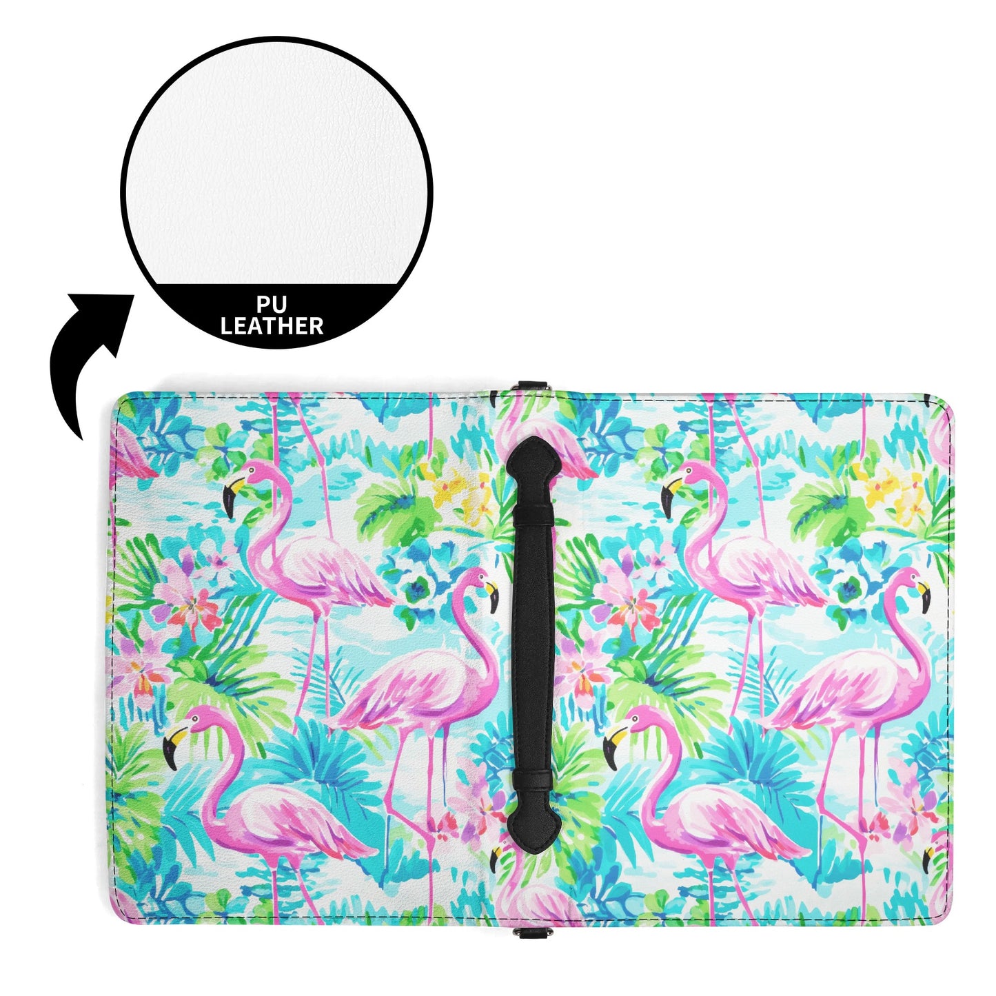 Tropical Flamingo Haven: Surrounded by Flowers and Palm Trees PU Leather Book or Bible Cover With Pocket