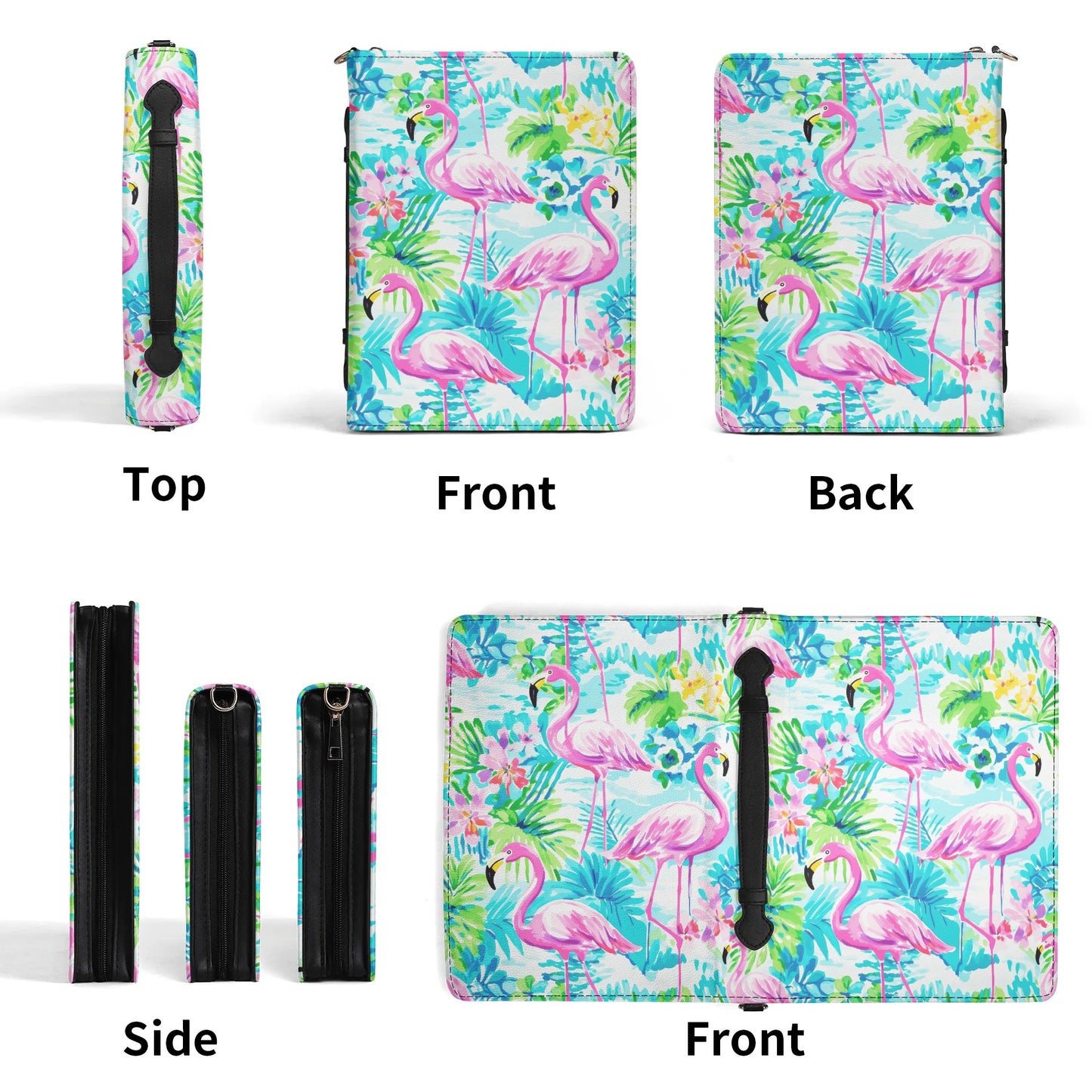 Tropical Flamingo Haven: Surrounded by Flowers and Palm Trees PU Leather Book or Bible Cover With Pocket