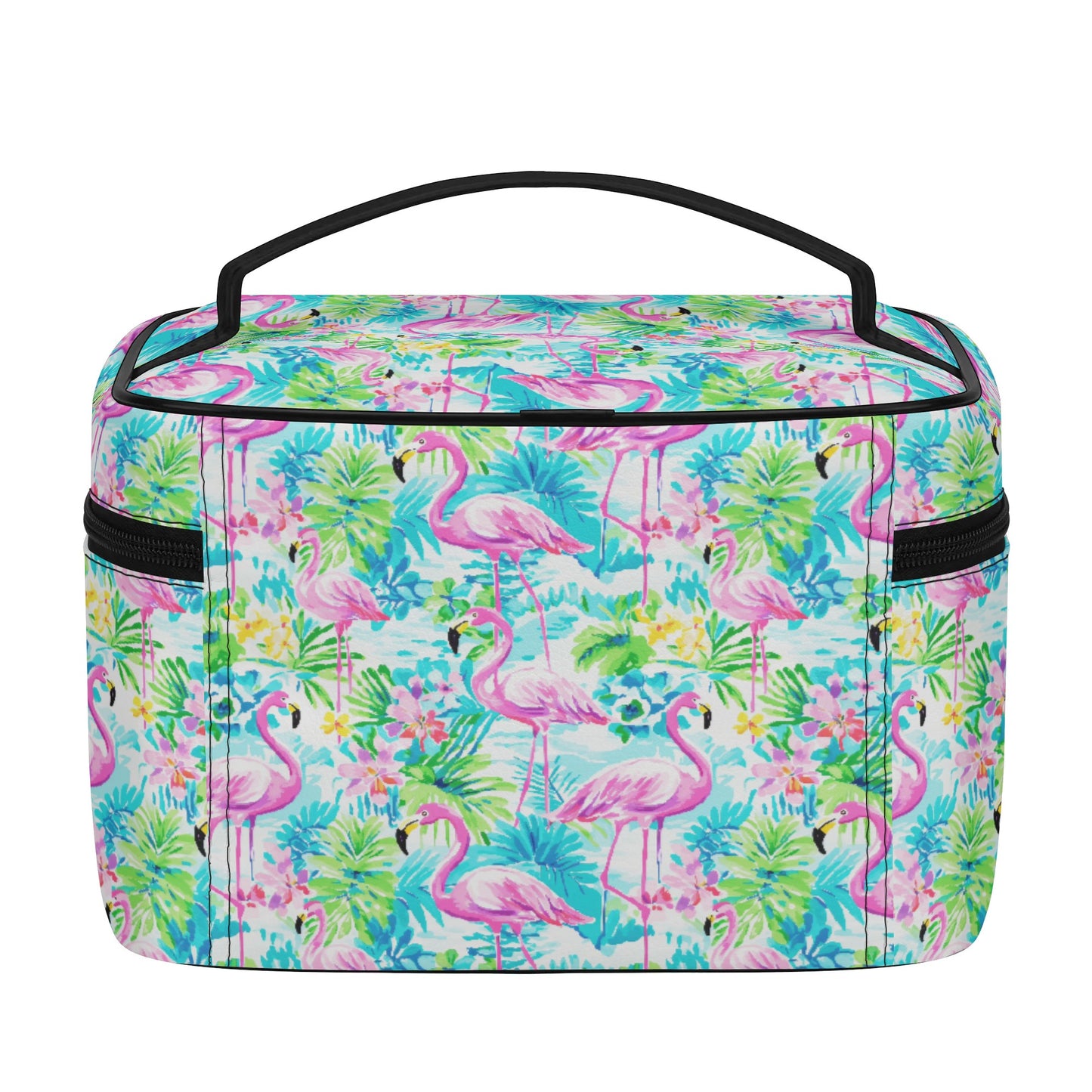 Tropical Flamingo Haven: Surrounded by Flowers and Palm Trees Cosmetic or Toiletry Bag Faux Leather (PU)