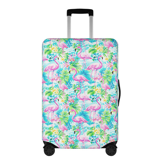 Tropical Flamingo Haven: Surrounded by Flowers and Palm Trees Luggage Protector and Cover 4 Sizes