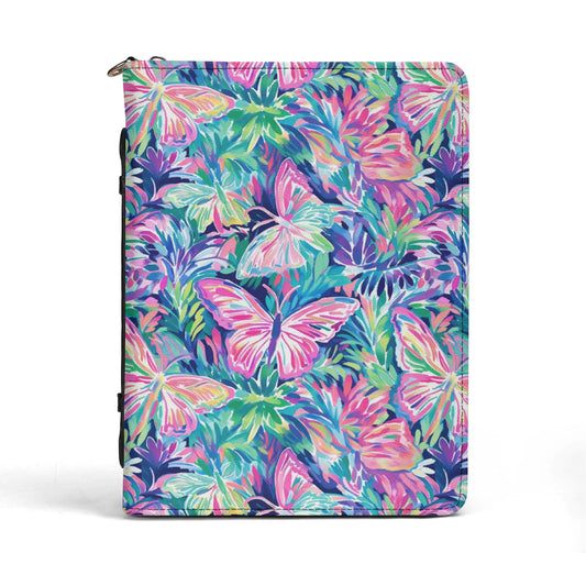 Fluttering Rainbows: Vibrant Watercolor Butterflies in Flight PU Leather Book or Bible Cover With Pocket