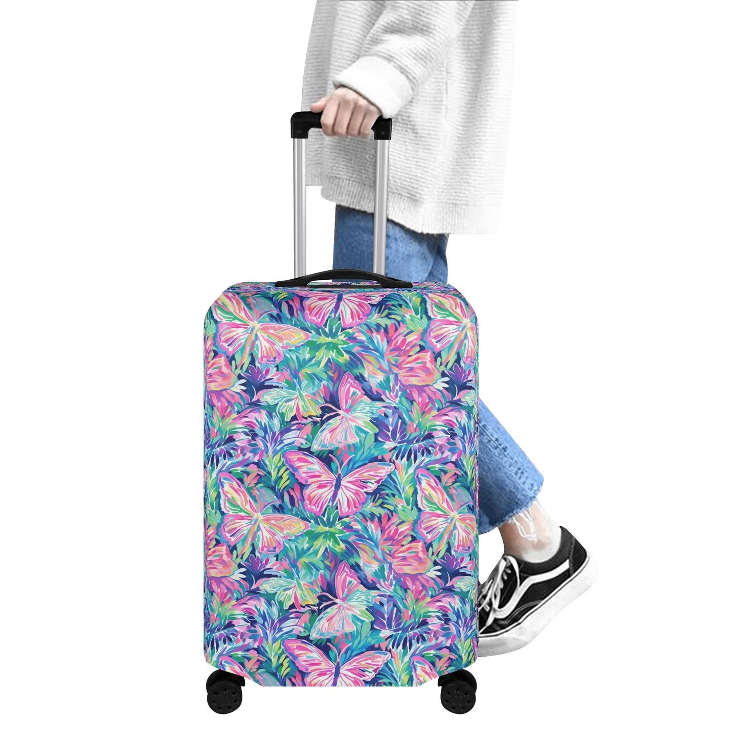 Fluttering Rainbows: Vibrant Watercolor Butterflies in Flight Luggage Protector and Cover 4 Sizes