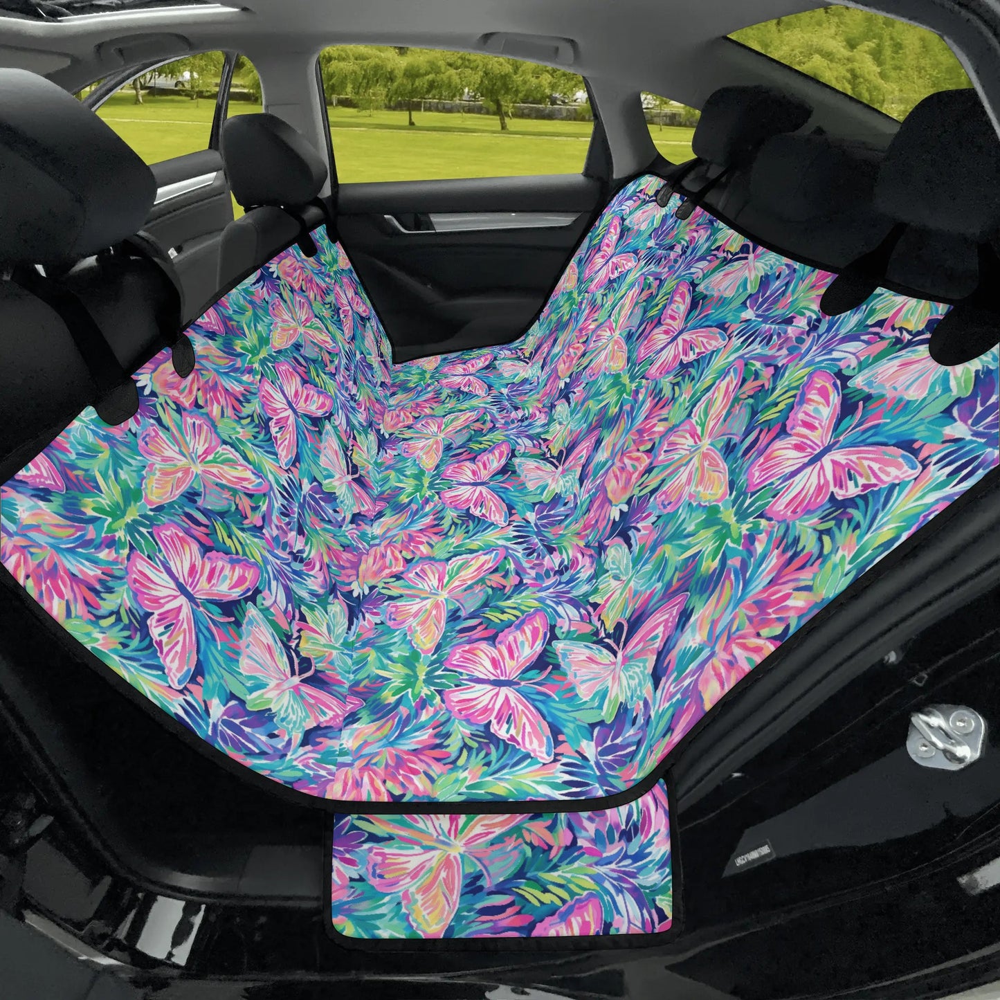 Fluttering Rainbows: Vibrant Watercolor Butterflies in Flight Car Pet Seat Cover 2 Sizes