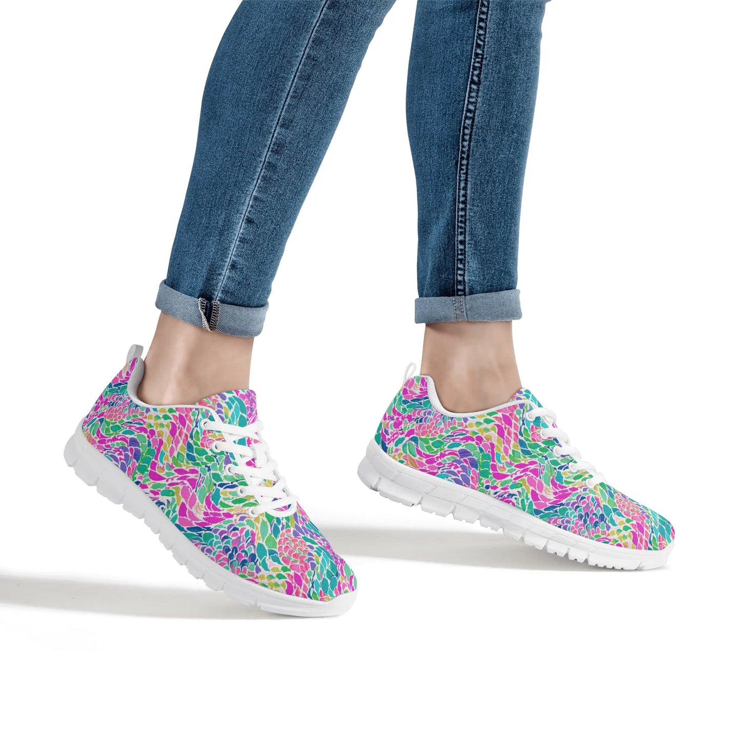 Enchanted Waves: Rainbow Mermaid Dancing in the Sea Womens EVA Mesh Running Shoes US5-US12