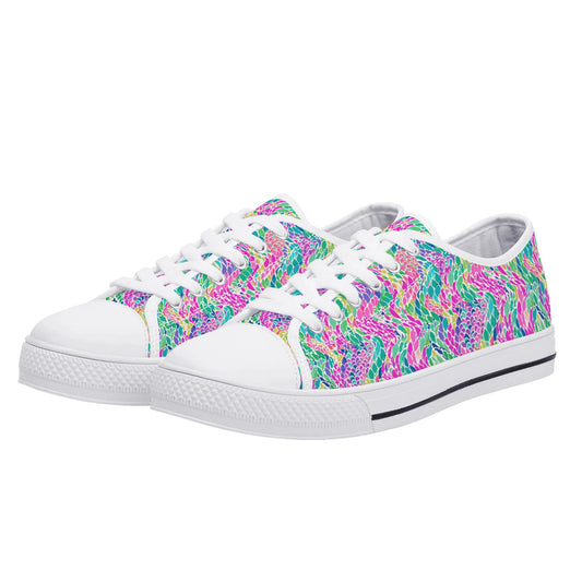 Enchanted Waves: Rainbow Mermaid Dancing in the Sea Womens Low Top Canvas Sneakers US5.5 - US12