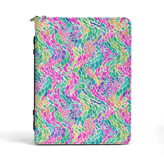 Enchanted Waves: Rainbow Mermaid Dancing in the Sea PU Leather Book or Bible Cover With Pocket