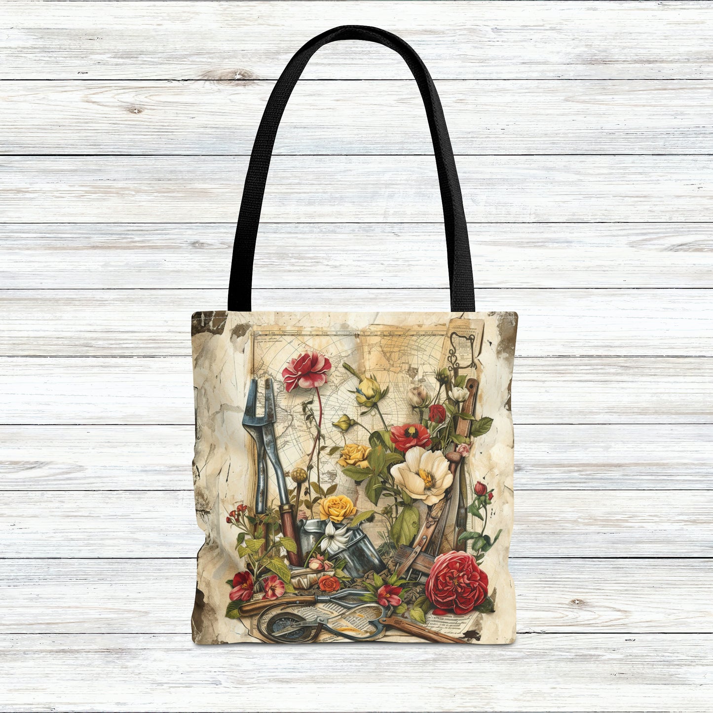 Green Thumb Essentials: Gardener's Tools and Planting Flowers Canvas Tote Bag - 3 Sizes