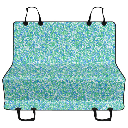 Emerald Tide: Swirling Green and Blue Flowers Car Pet Seat Cover 2 Sizes