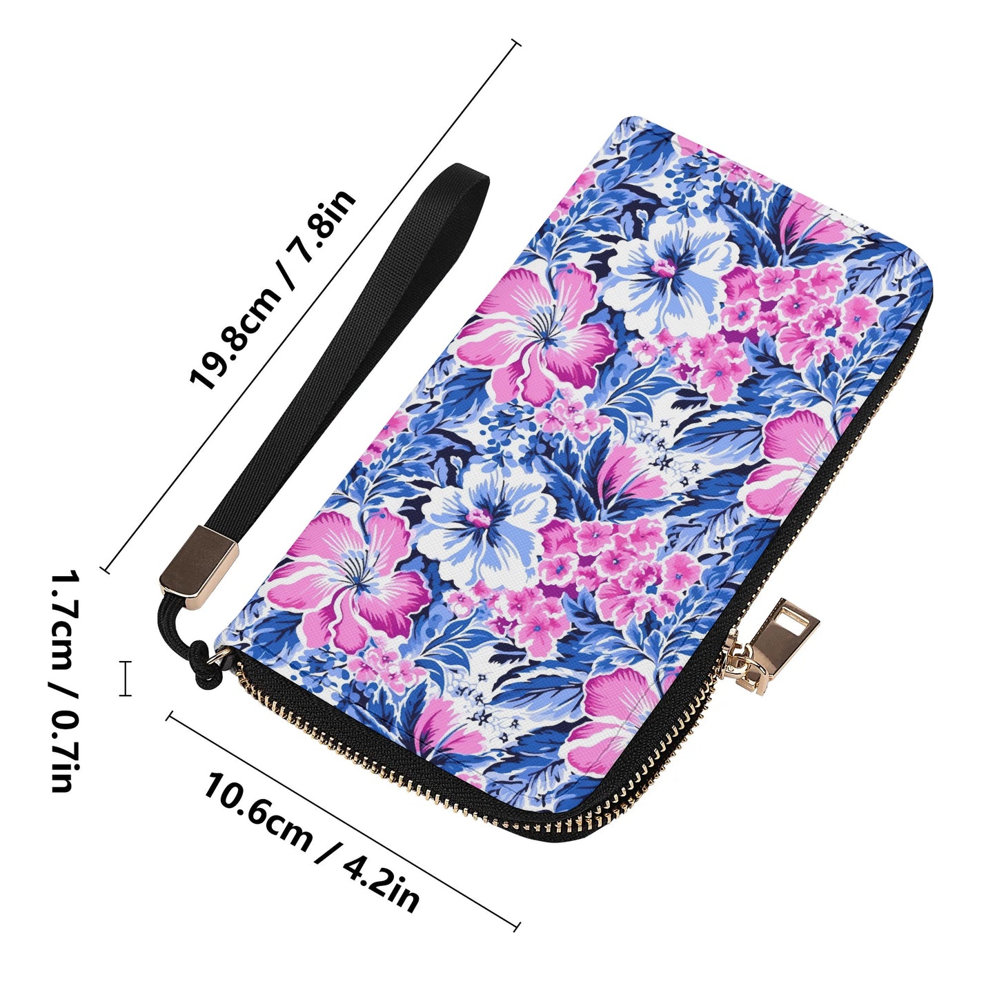 Bright Blooms: Pink and Blue Watercolor Hibiscus in Vivid Splendor Wristlet Wallet with Zipper Faux Leather (PU)