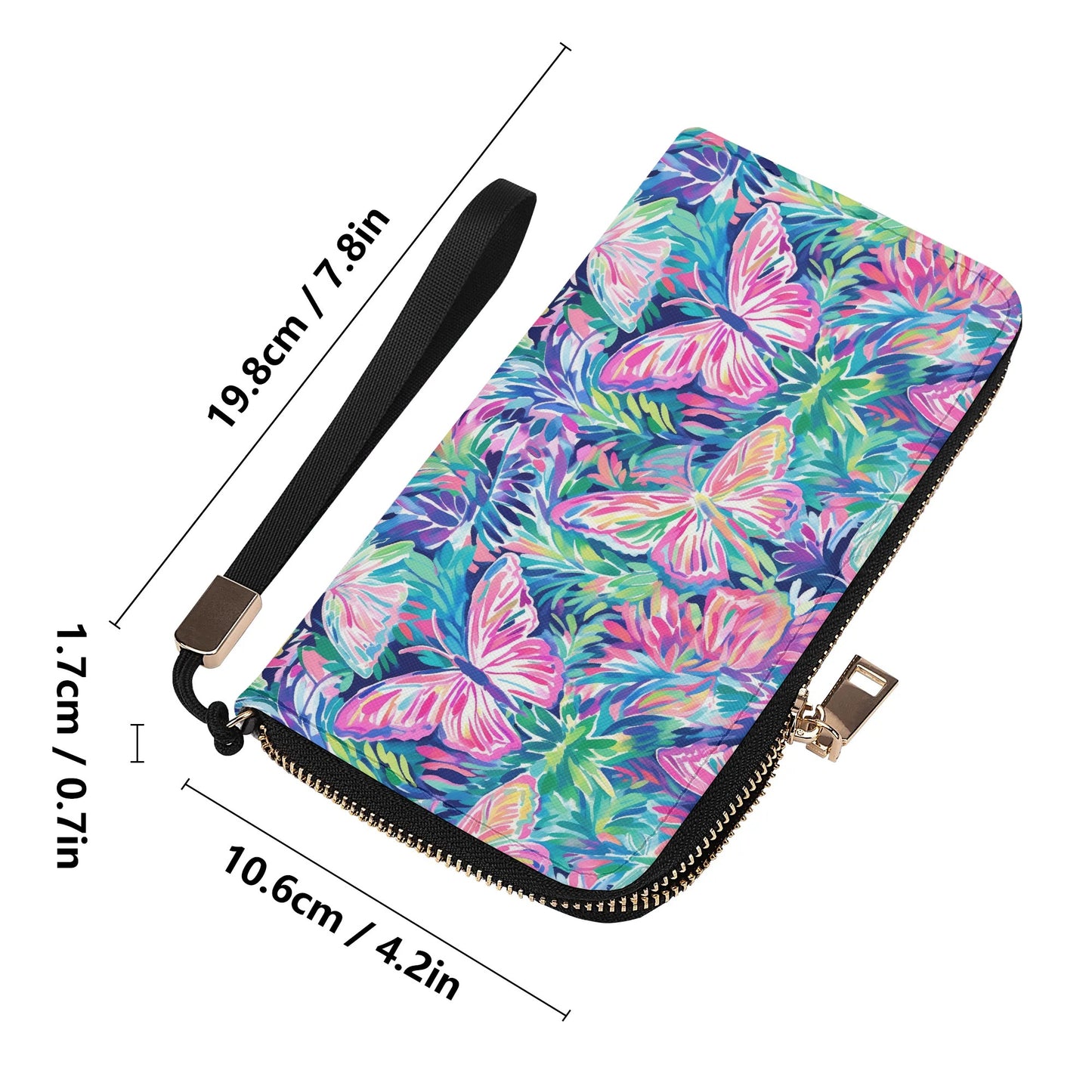 Fluttering Rainbows: Vibrant Watercolor Butterflies in Flight Wristlet Wallet with Zipper Faux Leather (PU)