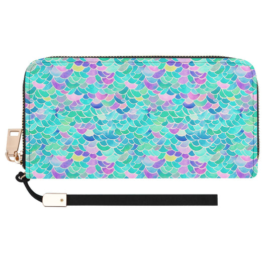 Pastel Seas: Mermaid Tail in Enchanting Pastel Hues Wristlet Wallet with Zipper Faux Leather (PU)