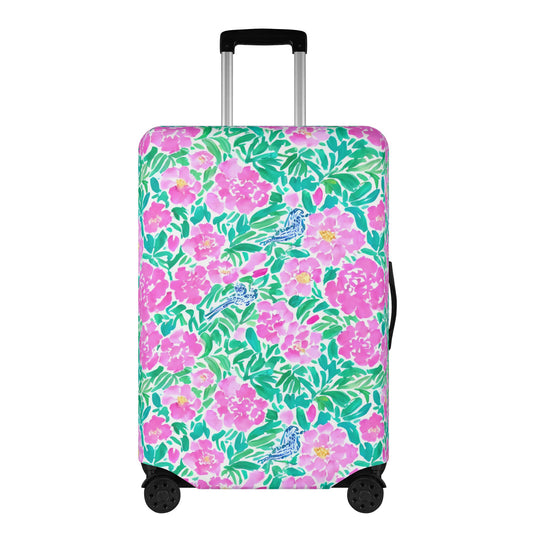 Springtime Whispers: Tiny Birds and Pink Blooms, Subtle Blue Accents, and Lush Green Leaves Luggage Protector and Cover 4 Sizes