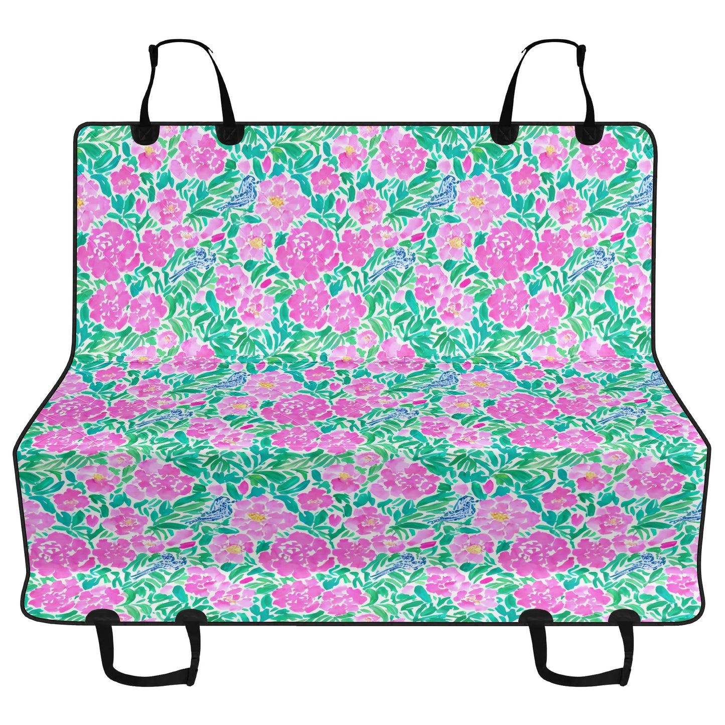 Springtime Whispers: Tiny Birds and Pink Blooms, Subtle Blue Accents, and Lush Green Leaves Car Pet Seat Cover 2 Sizes