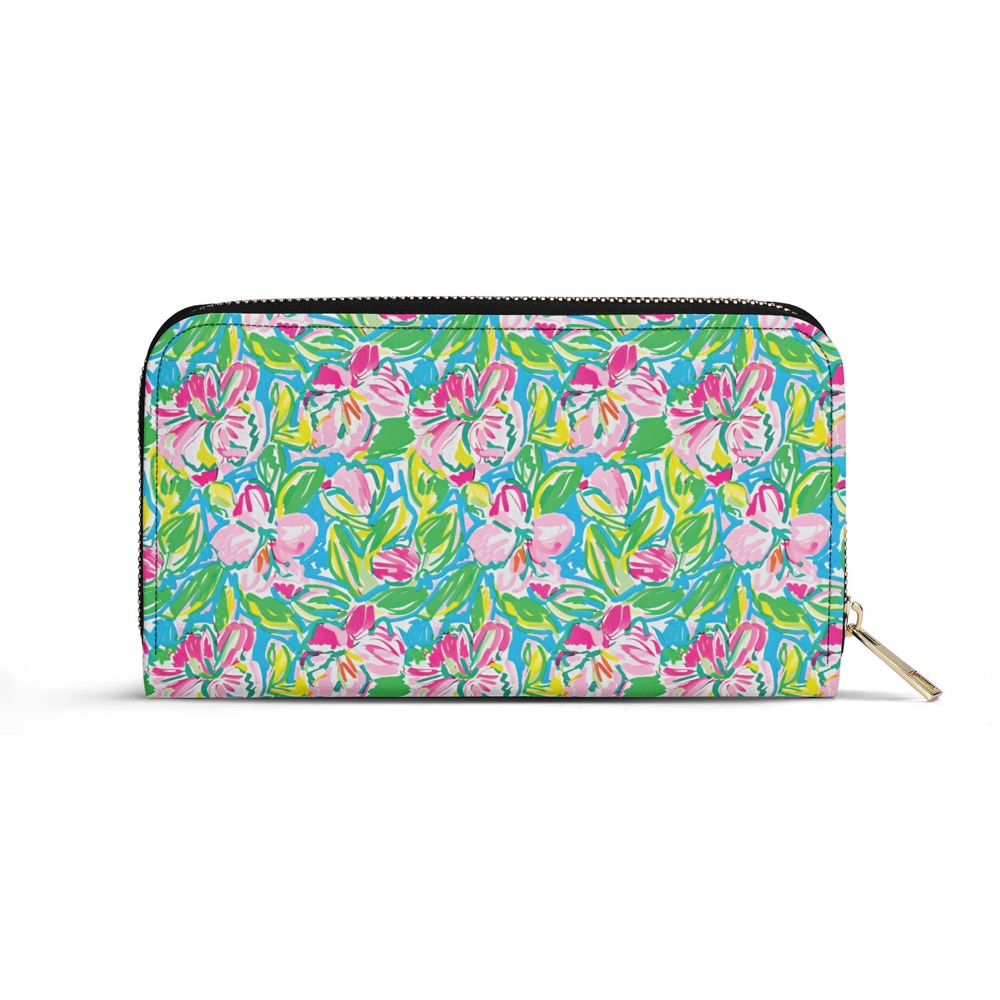 Whispering Meadows: Pink Blossoms, Lush Green Leaves, and Accents of Yellow and Blue - Leather Wallet (PU)