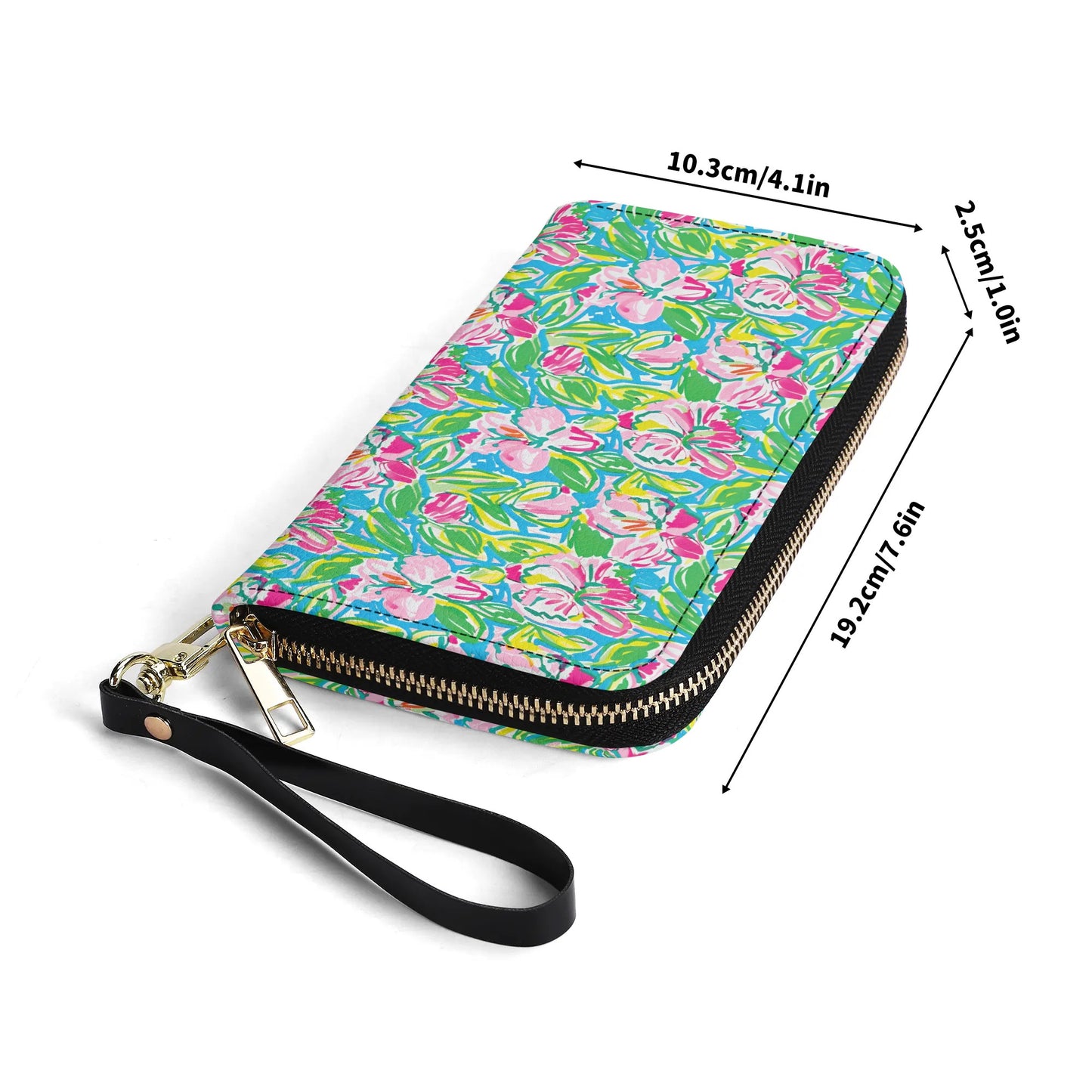 Whispering Meadows: Pink Blossoms, Lush Green Leaves, and Accents of Yellow and Blue - Leather Wallet (PU)