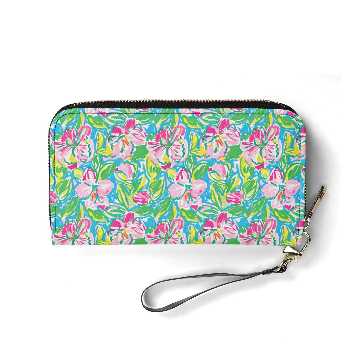 Whispering Meadows: Pink Blossoms, Lush Green Leaves, and Accents of Yellow and Blue - Leather Wallet (PU)