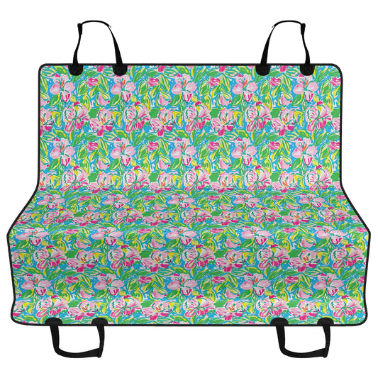 Whispering Meadows: Pink Blossoms, Lush Green Leaves, and Accents of Yellow and Blue Car Pet Seat Cover 2 Sizes