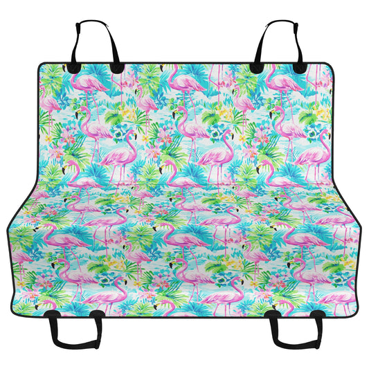 Tropical Flamingo Haven: Surrounded by Flowers and Palm Trees Car Pet Seat Cover 2 Sizes