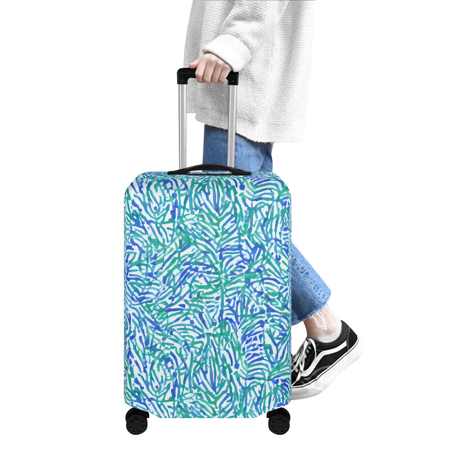 Tropical Fusion: Abstract Palm Leaves in Lime Green and Blue Hues  Luggage Protector and Cover 4 Sizes