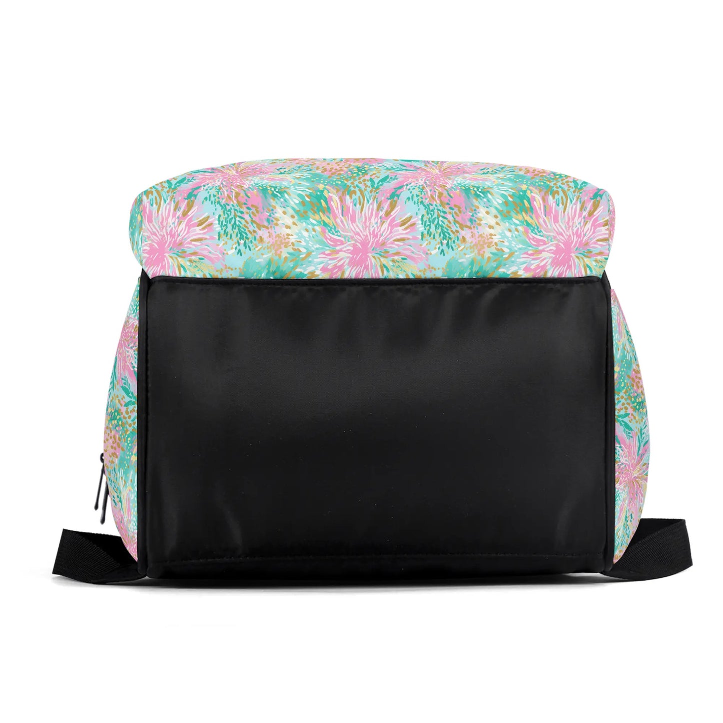 Soft Petal Symphony: Pastel Pink and Green Watercolor Flower Bursts Large Capacity Backpack Diaper Nursing Bag