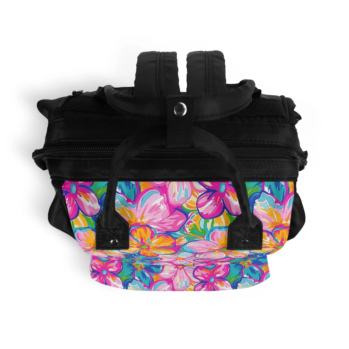 Chromatic Blossoms: Large Watercolor Flowers in Mixed Pinks, Blues, and Oranges Large Capacity Backpack Diaper Nursing Bag