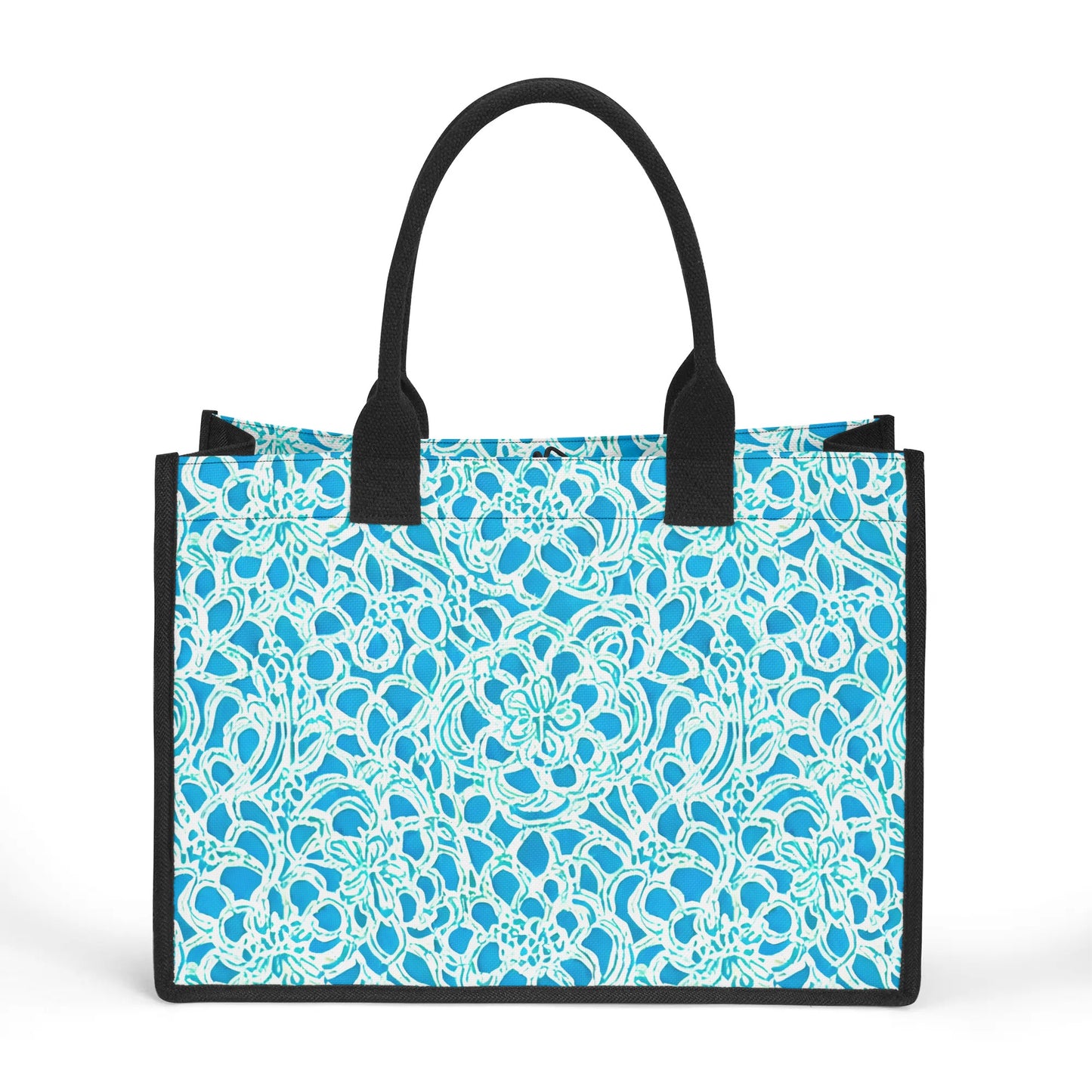 Luminous Swirls: Abstract Watercolor Floral Patterns in Lime Green and Blue Structured Button Closure Canvas Tote Bag in 2 Sizes