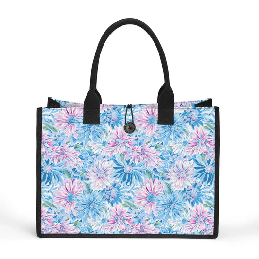 Pastel Blossom Symphony: Spring Flowers in Soft Pink and Blue Hues Structured Button Closure Canvas Tote Bag in 2 Sizes