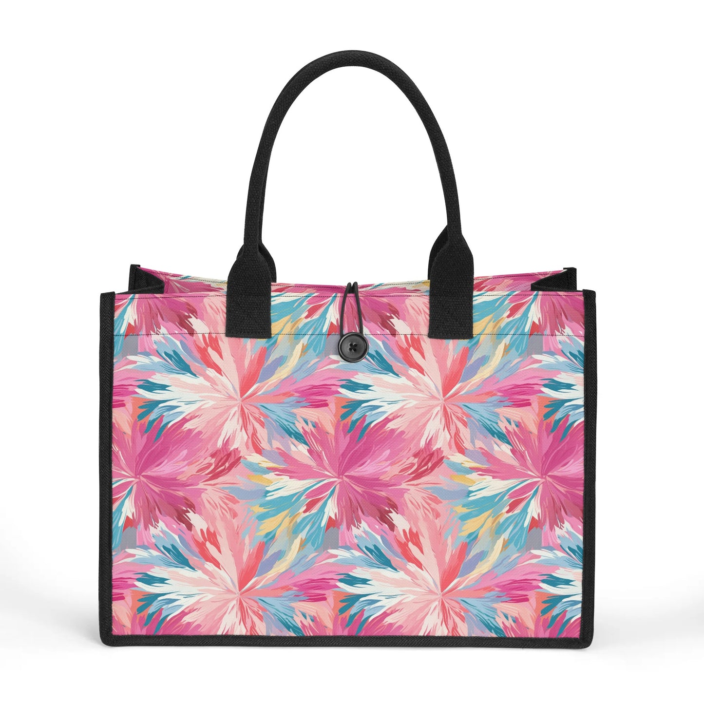 Pastel Whispers: Muted Watercolor Flowers in Pinks, Yellows, and Blues Structured Button Closure Canvas Tote Bag in 2 Sizes