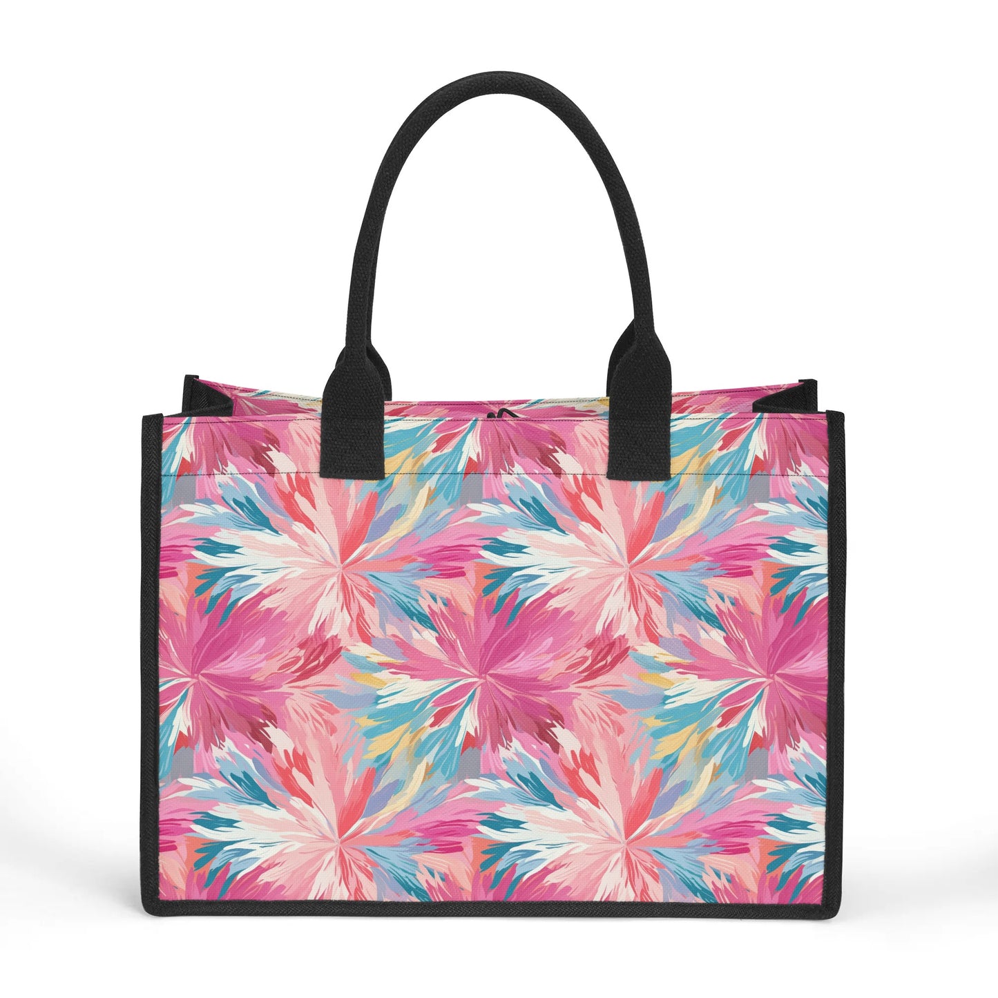 Pastel Whispers: Muted Watercolor Flowers in Pinks, Yellows, and Blues Structured Button Closure Canvas Tote Bag in 2 Sizes