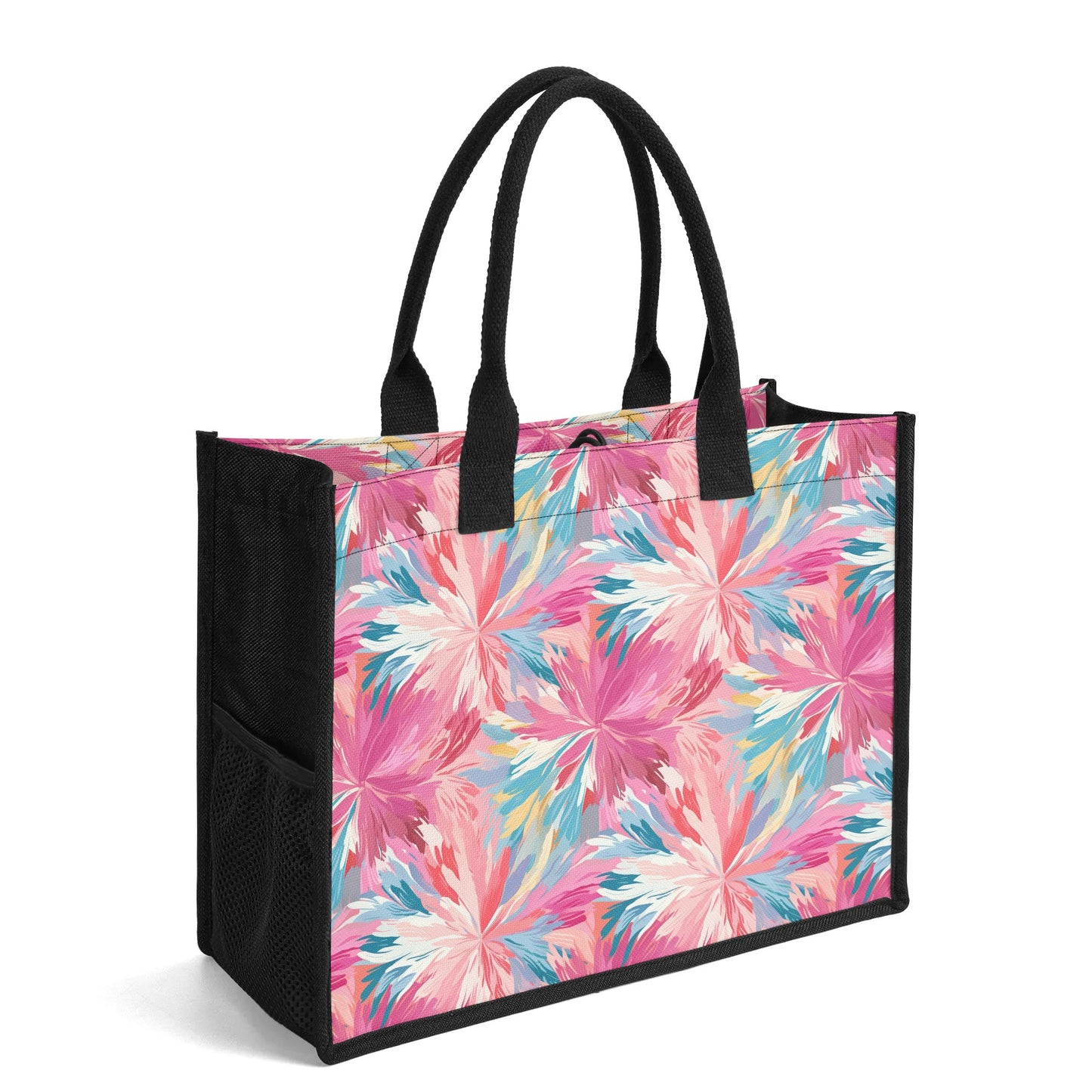 Pastel Whispers: Muted Watercolor Flowers in Pinks, Yellows, and Blues Structured Button Closure Canvas Tote Bag in 2 Sizes