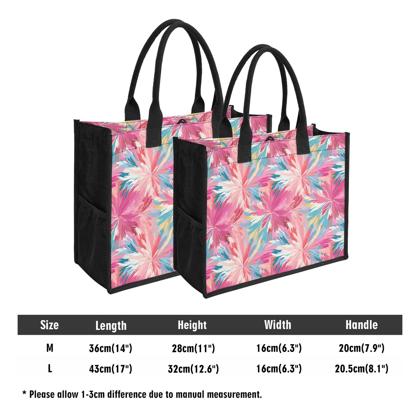 Pastel Whispers: Muted Watercolor Flowers in Pinks, Yellows, and Blues Structured Button Closure Canvas Tote Bag in 2 Sizes