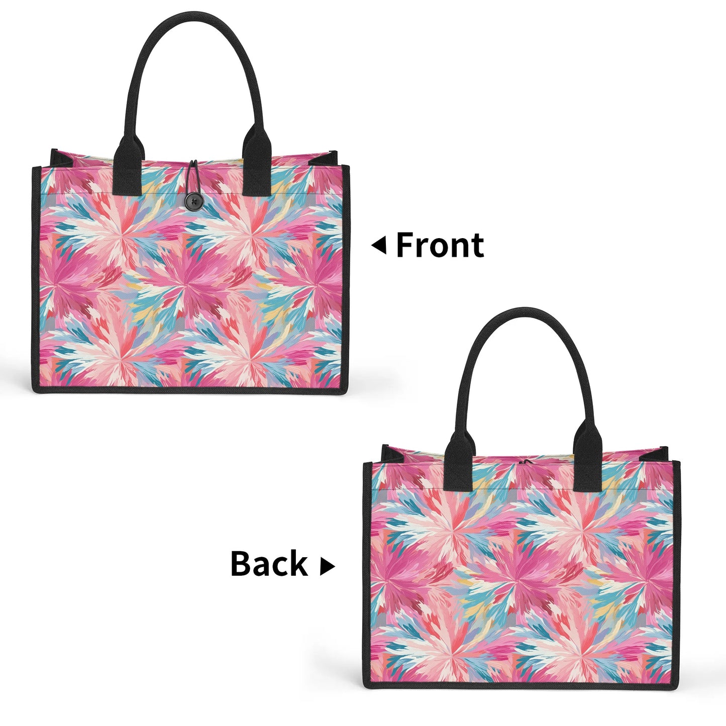 Pastel Whispers: Muted Watercolor Flowers in Pinks, Yellows, and Blues Structured Button Closure Canvas Tote Bag in 2 Sizes