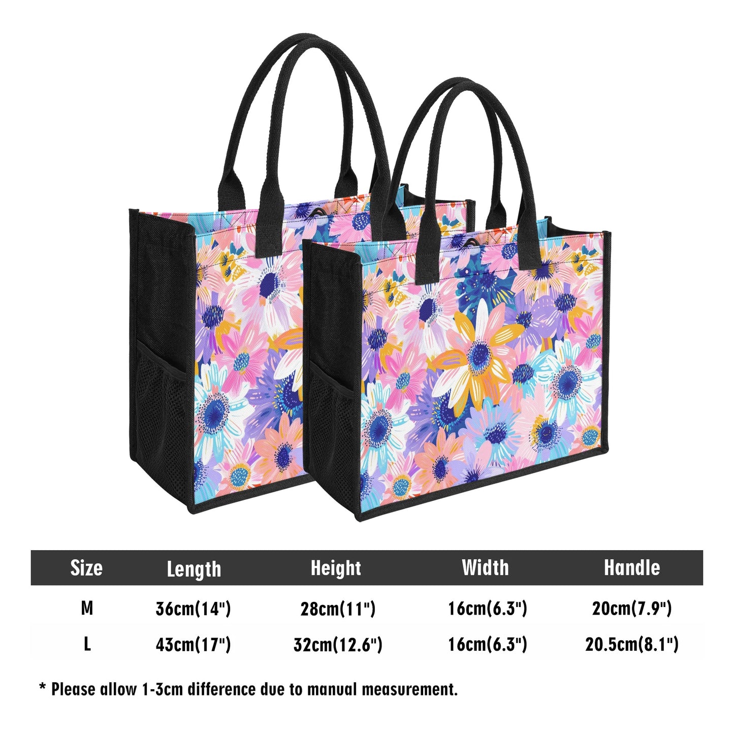 Watercolor Wonderland: Large Colorful Daisies Blooming with Radiance Structured Button Closure Canvas Tote Bag in 2 Sizes