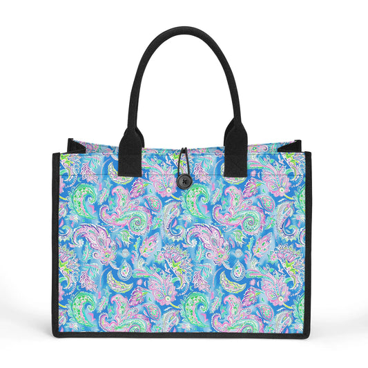 Pastel Paisley Whimsy: Delicate Design in Soft Hues Structured Button Closure Canvas Tote Bag in 2 Sizes