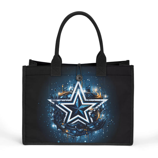 Texas Star Explosion with Sparkles Structured Button Closure Canvas Tote Bag in 2 Sizes