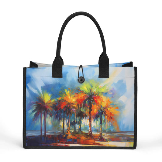 Dynamic Palmettos Abstract Depiction of South Carolina's Iconic Trees Structured Button Closure Canvas Tote Bag in 2 Sizes