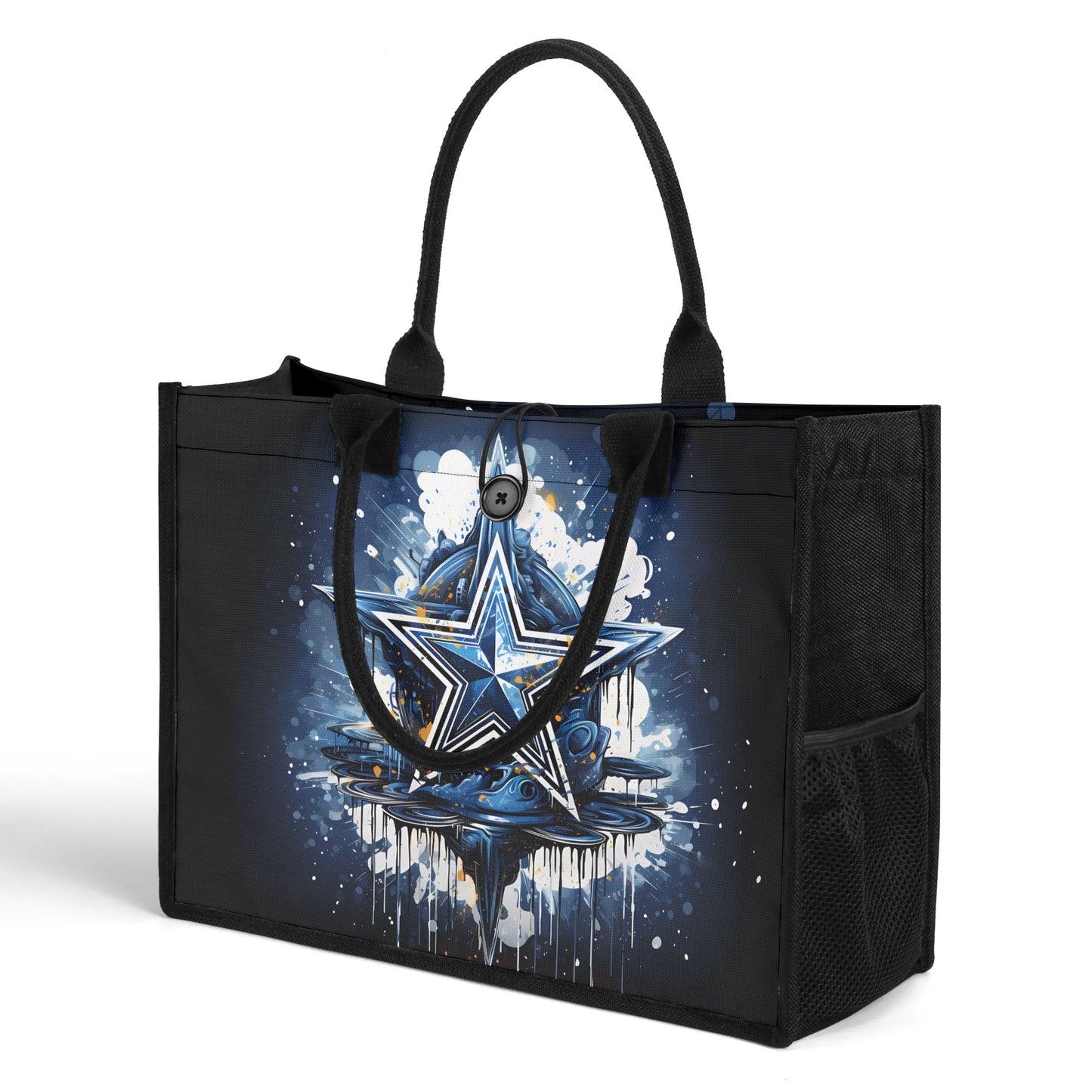 Texas Star Explosion with Water Reflection Structured Button Closure Canvas Tote Bag in 2 Sizes