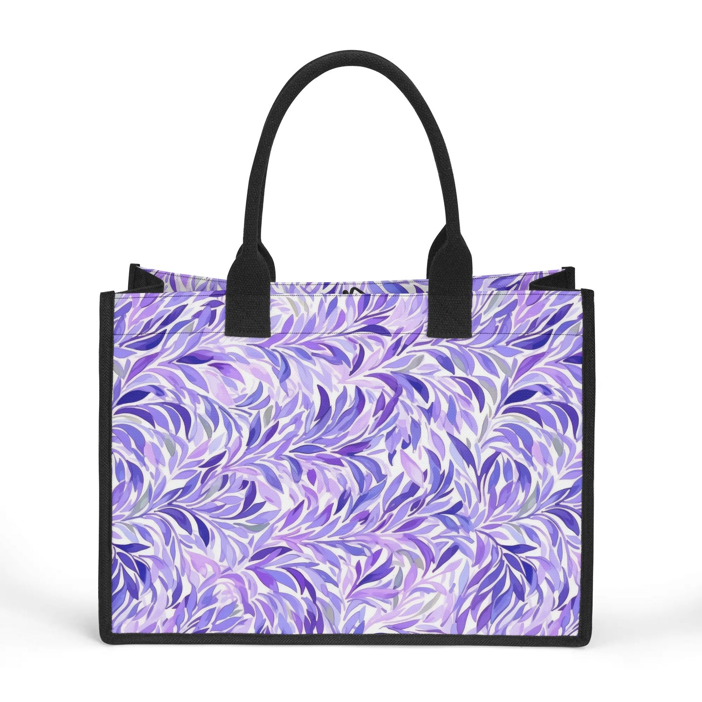 Regal Tropics Purple Watercolor Leaves Structured Button Closure Canvas Tote Bag in 2 Sizes