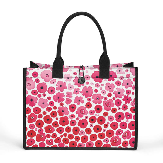 Pink Blooms Adrift Structured Button Closure Canvas Tote Bag in 2 Sizes