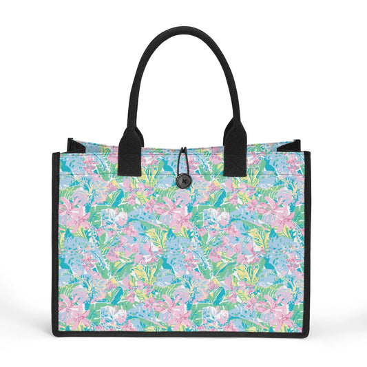 Gentle Blossoms: Whispers of Pastel Petals Structured Button Closure Canvas Tote Bag in 2 Sizes